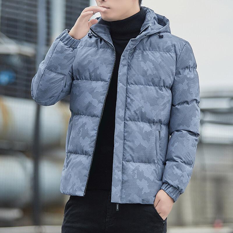 

Feather suit men s winter removable hat cotton-padded coat men s clothing young students thickened trendy large-size coat M сірий колір