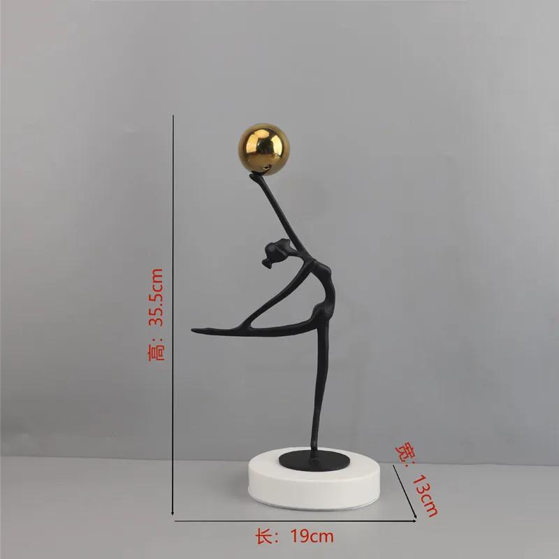 Black Cast Iron Man Holding Golden Ball, Abstract Art Dancing Girl Figure Sculpture, Metal Crafts, Interior Decoration Ornaments