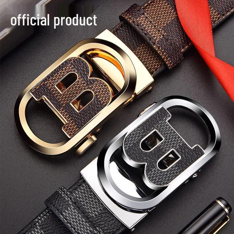 Men's Genuine Leather Automatic Buckle Belt - Korean Style, Trendy, High-grade, Fashionable Waistband for Middle-aged and Young