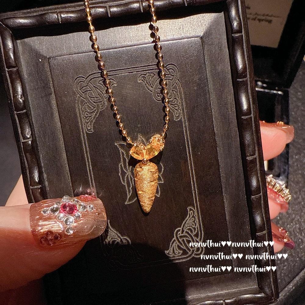 Ancient Gold Chiseled Good Thing Peanut Pumpkin Pendant Necklace, New Chinese Style, Carrot Money Bag Zircon Neck Chain