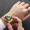 4pcs-trendy Hip-hop Men's Business Watch Bracelet Ring Set, Analog Mechanical Watch Quartz Watch Men's Clock (no Box)