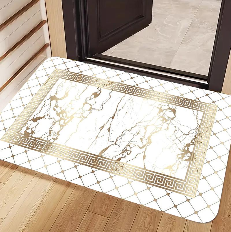 Elegant Marble Patterned Doormat Non Slip Absorbent Entry Rug Greek Key Framed Floor Mat for Home Entrance Indoor Outdoor Use
