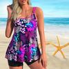 Damen-Badeanzug mit Schultergurt und Blumendruck, Bikini, kurzer Tank-Top-Badeanzug