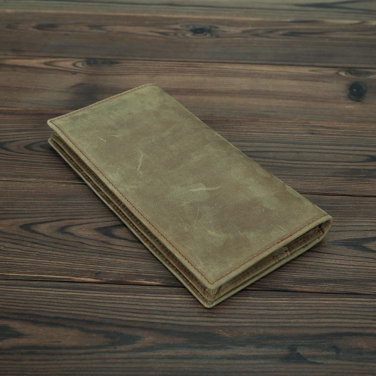 Vintage Crazy Horse Leder Herren Bifold Geldbörse - Echtes Vollnarben-Rindsleder Lange Geldbörse mit Geldklammer