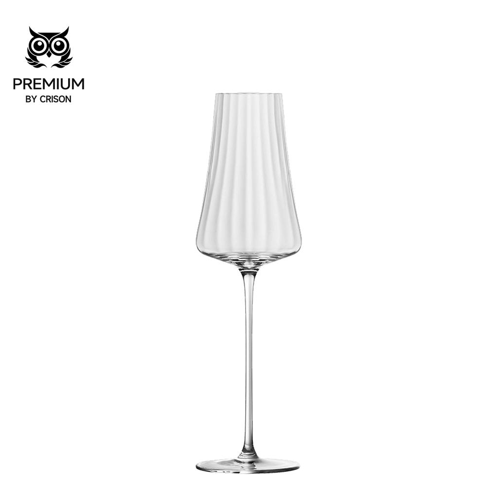 CRISON PREMIUM High-End Ribbed Crystal Glass Tulip Shaped Champagne Glass, High Footed Glass, Cocktail Glass
