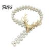 Light Luxury Curtain Decor Deer Head Tieback, Faux Pearl Beaded Stretch Holder, Decorative Holders Adjustable Holdback for Bedroom Living Room Window