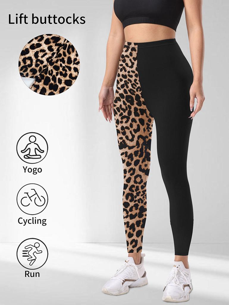 Pocket Style High-Waisted Yoga Pants Women's Leopard Print Fitness High-Stretch Butt-Lifting Sports Leggings