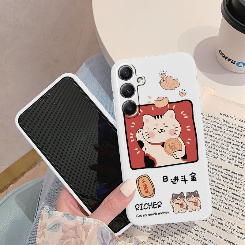 

М який силіконовий чохол з малюнком кота для Xiaomi Redmi Note 13 Pro 13C Samsung A55 M35 S24 iPhone 15 Huawei Honor Realme Camera Protective Shockproof Cover Samsung Galaxy A32 4G
