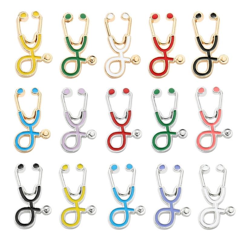 

15pcs Stethoscope Pin Nurse Brooch Doctor Student Badges Jewelry Personalized Enamel Pins Backpack Safety Pin for Unisex 1