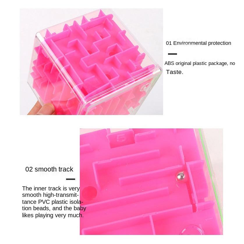 8cm/3.15in Cube 3D Maze Puzzle Six-sided Rolling Ball Game Labyrinth Children Balance Training Stress Reliever Toys for Kids