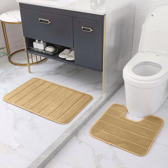 4Pcs/Set Sponge Bathroom Mat Water-Absorbent Bath Rug Non-Slip Machine Washable Floor Mat for Tub Shower Toilet