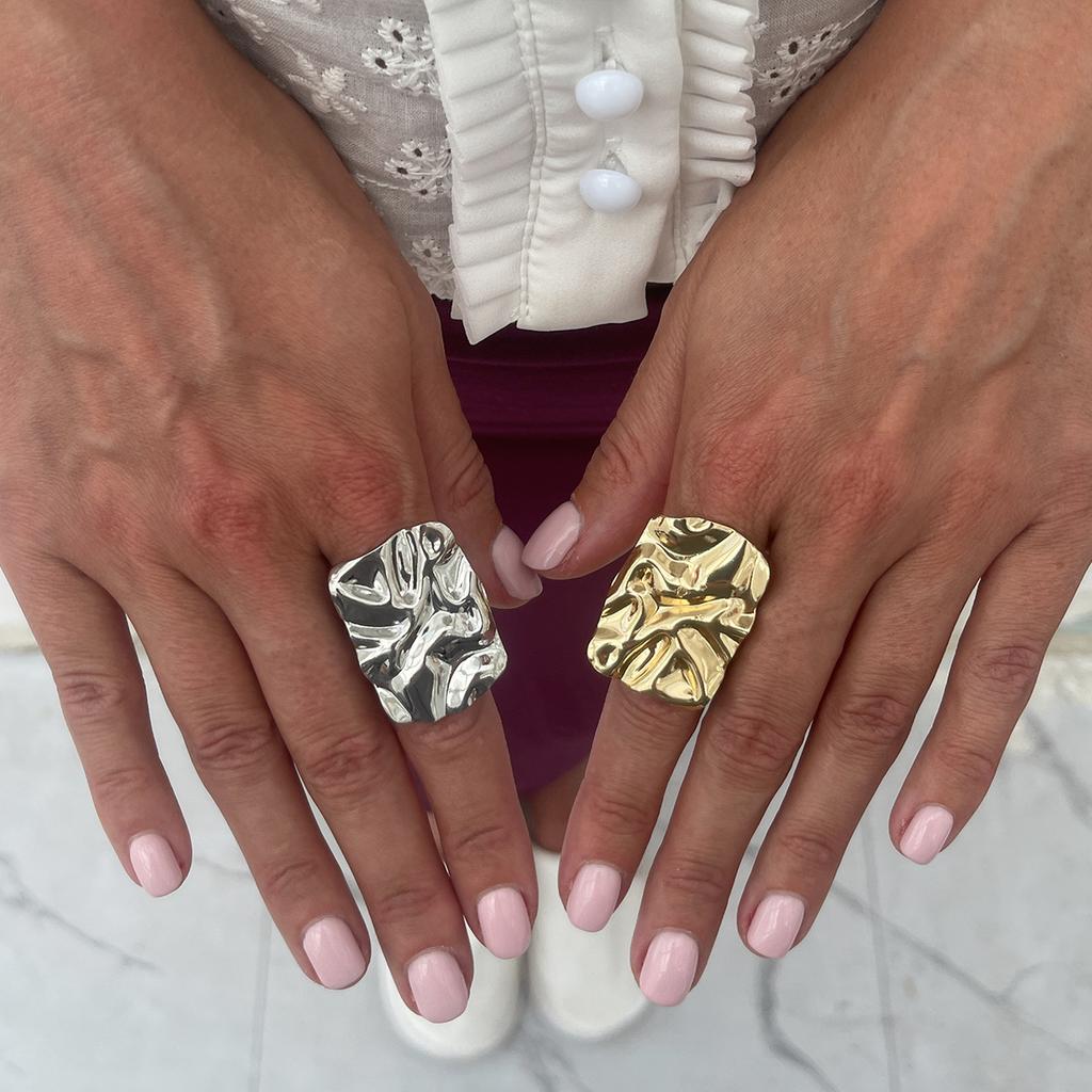 Design Sense Geometric Square Folds Ring Female, Hip Hop Style Metal Index Finger Ring Ring