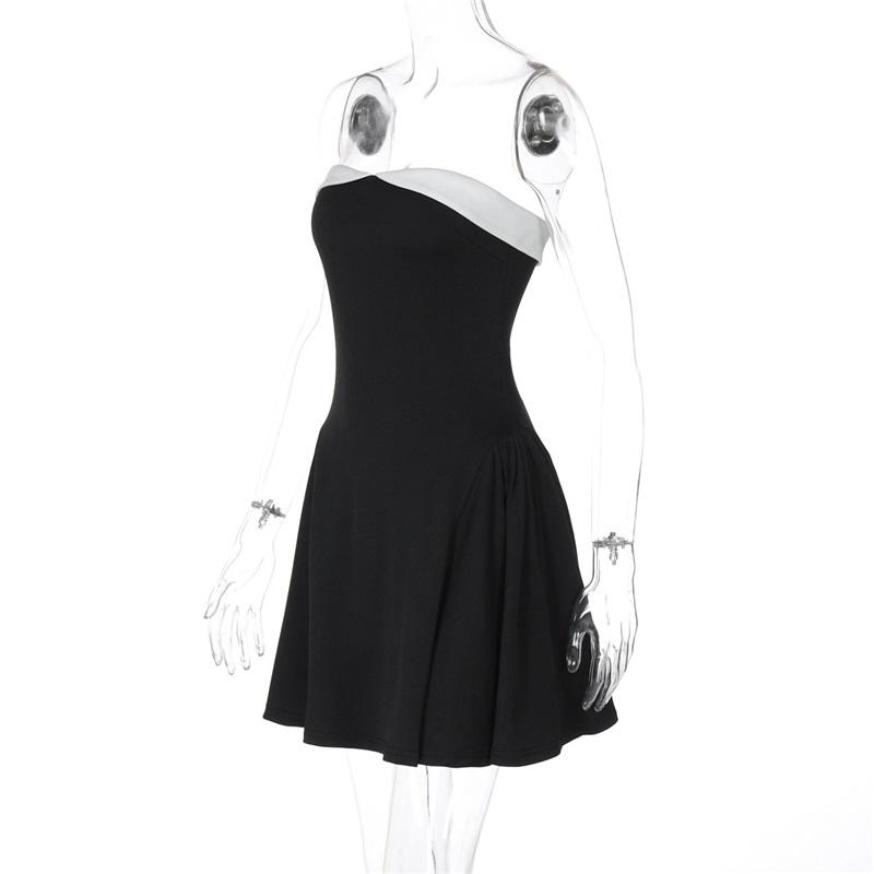 Tooxika Frühling Neu Elegant Schwarz-Weiß Patchwork Taille Schlank Tube Top Kleid