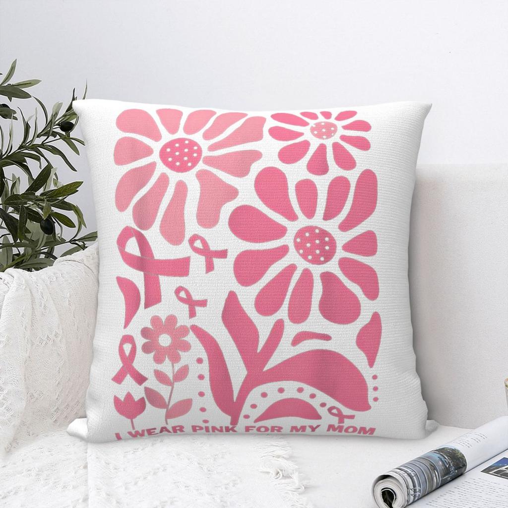 Retro Groovy Breast Cancer I Wear Pink For My Mom Pillow Covers Polyester Home Cushion Cover Cute Decor Pillowcase 4545