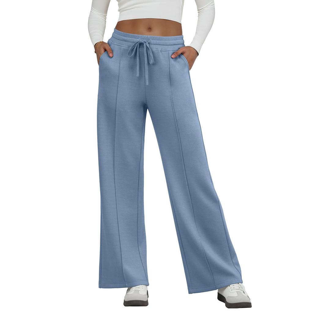 Women's Fashion Loose-Fit Solid Color Pocketed Elastic Waist Drawstring Sweatpants
