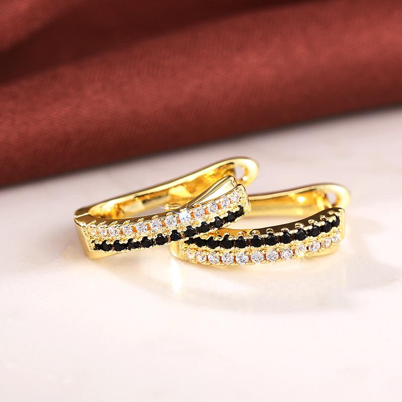Huitan Stylish Gold Color Hoop Earrings for Female Fashion White/black Zirconia Accessories for Engagement Trendy Jewelry Gift