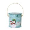 2pcs Decorative Christmas Candy Boxes Handheld Round Bucket Portable Sweets Tins with Handle for Family Gathering