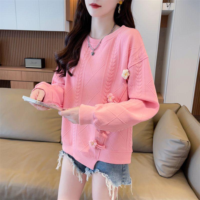 

Женская одежда Корейская мода 3D Цветок Асимметричный Милый Шикарный Свитшот Повседневная Уличная одежда Круглый вырез Длинный рукав Свободный Однотонный Топ XXL розовый