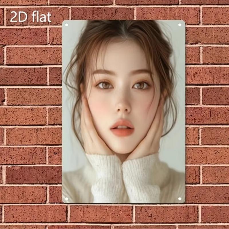 Metal Wall Art Woman Portrait Minimalist Korean Style Sign Cafe Bar Decor