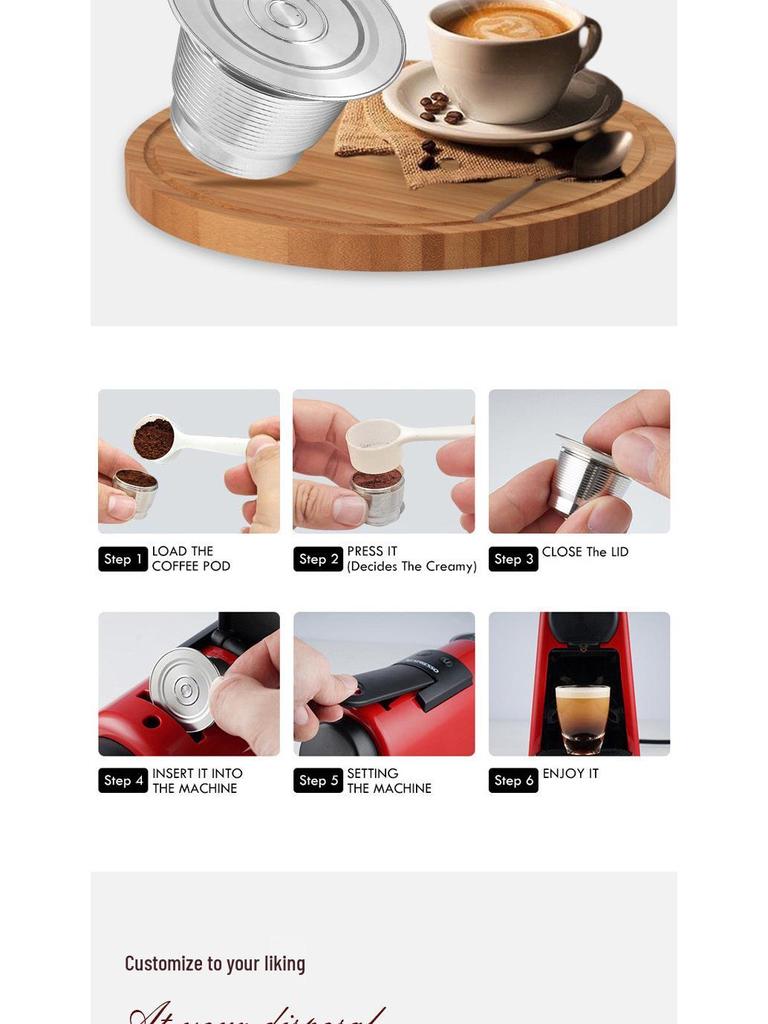 Reusable Italian Stainless Steel Coffee Capsule with Lid and Single-Hole Filter