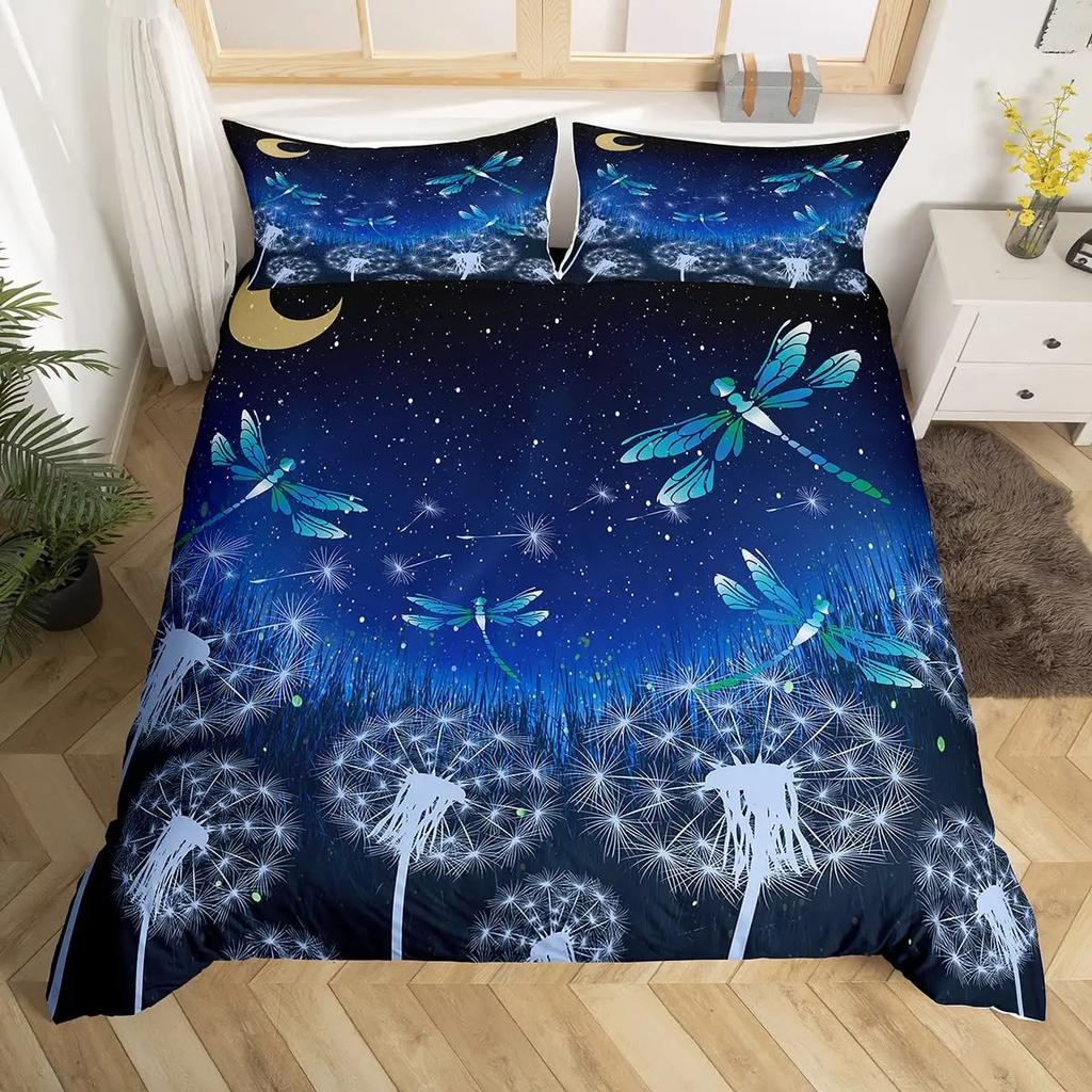 Butterfly Dragonflies Duvet Cover Set Dandelion Bedding Set Women Girl Bedroom Decor Flowers Botanical Weed Comforter Cover 3Pcs