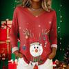 Women's Christmas Print Casual V-Neck Long Sleeve Top