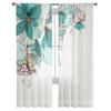 Flowers Bloom Turquoise Plants Roses Tulle Sheer Window Curtains for Living Room Kitchen Children Bedroom Voile Hanging Curtain