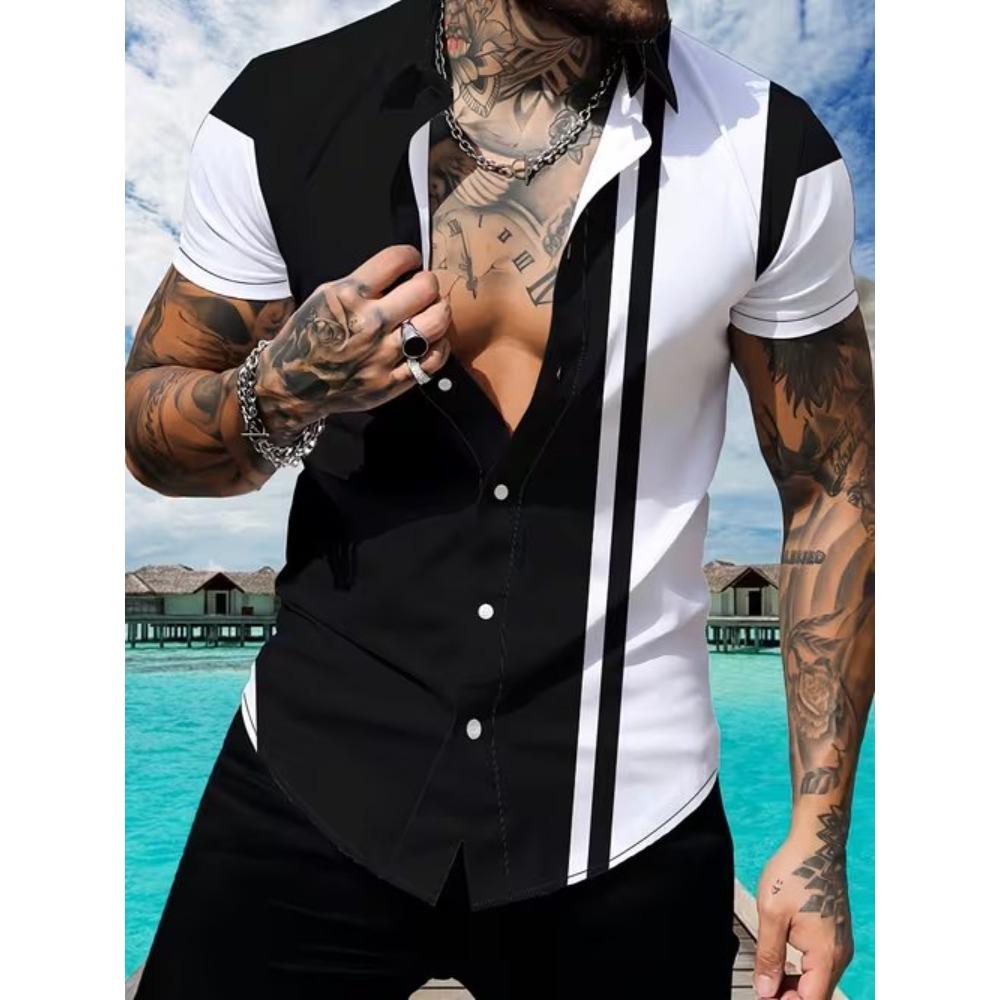 Men's Geometric Pattern 3D Print Shirt Button Up Shirt Casual Shirt Summer Shirt Short Sleeve Daily Vacation Clothing