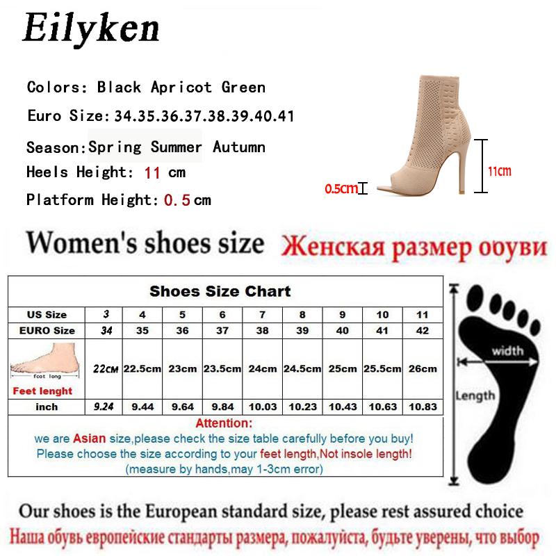 Eilyken Spring Design Ankle Boots Women Peep Toe Knitted Stretch Fabric Booties Sexy Cut-Out Stilettos High Heels Shoes