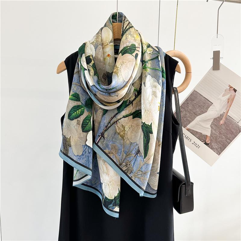 Silk long plain crepe satin silk scarf women's spring and autumn new printing temperament versatile decorative mulberry silk scarf