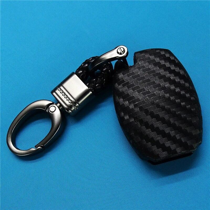 Carbon Fiber Silicone Car Key Fob Cover Case Shell Holder Chain For Mercedes Benz W203 W204 W212 CLK C180 E200 AMG C EClass