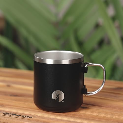 Capitano Cervo (UE-3598) Tazza pieghevole CS con manico sottovuoto, 500 ml, Acciaio Inossidabile, Nero, Tazza da Esterno, Tazza, Bicchiere Termico