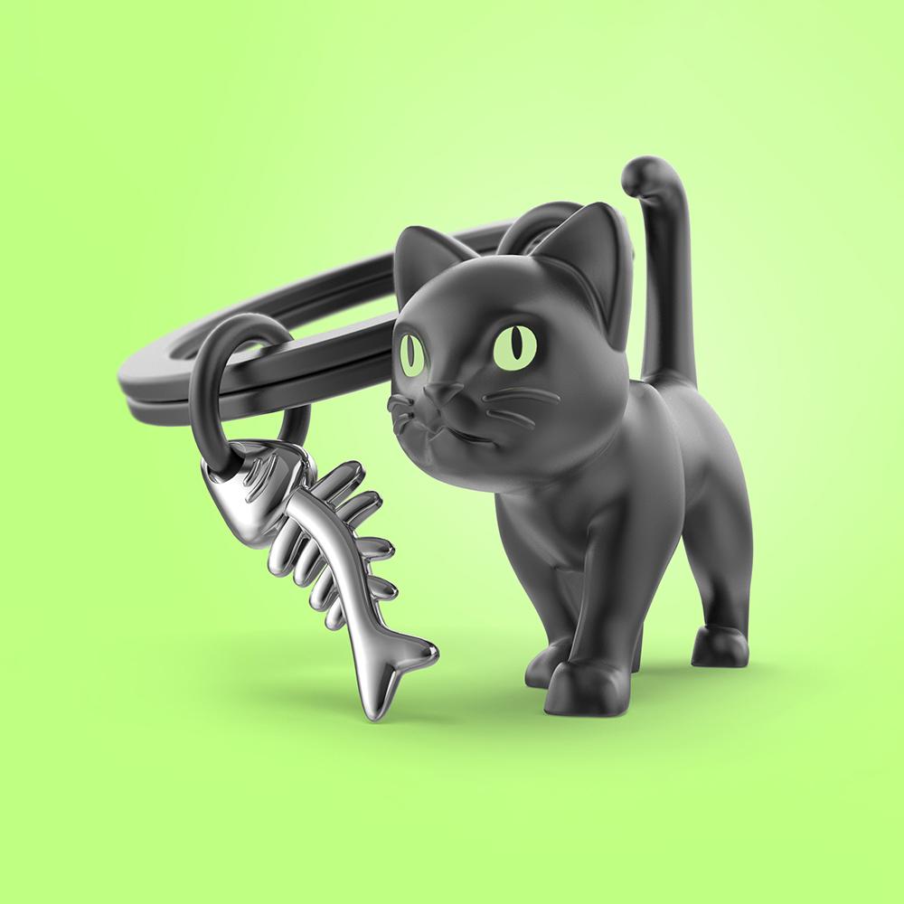 CHOCLI METALMORPHOSE COLLECTION Belgian Metal Keyring - Black Cat