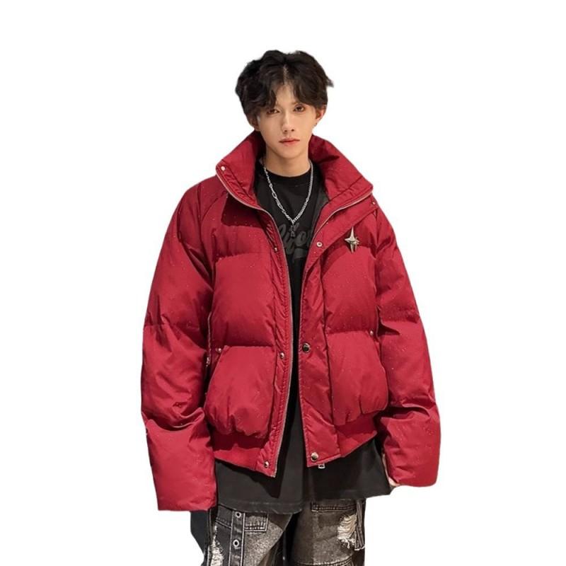 Mens Winter Puffer Jacket Thick Warm Cotton Coat Streetwear Casual Stand Collar Outerwear