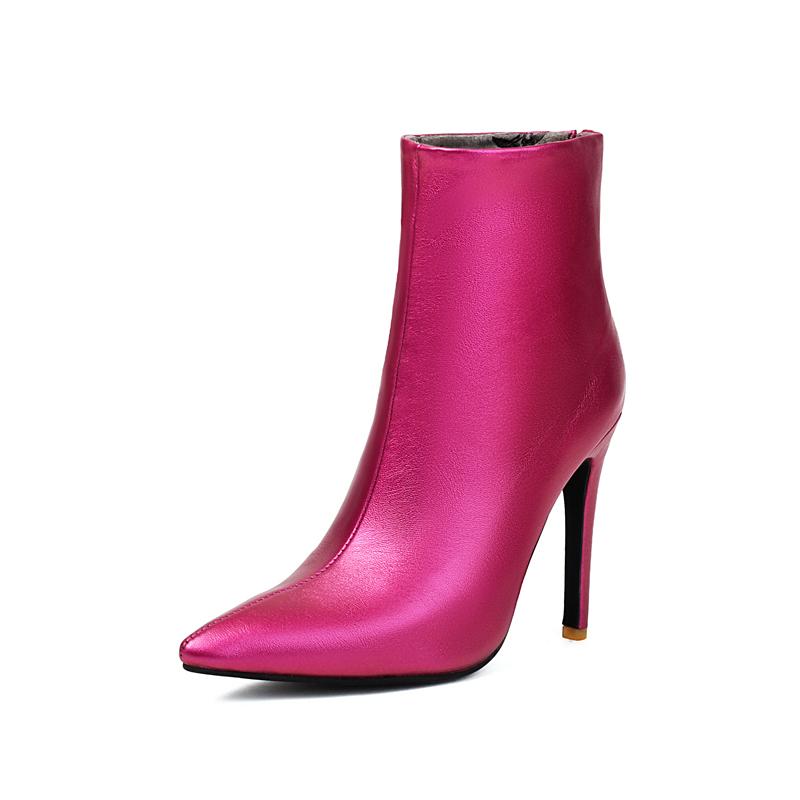 

Foreign Trade Plus Size Pointed High-heeled Short Boots for Women s Autumn Winter New Style Slim Heels Sexy Ankle Booties Pumps 35 purplish червоний колір