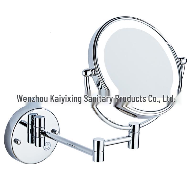 Wall-Mounted LED Touch Makeup Mirror with Recessed Wiring, Telescopic Fold, for Hotel Bathrooms