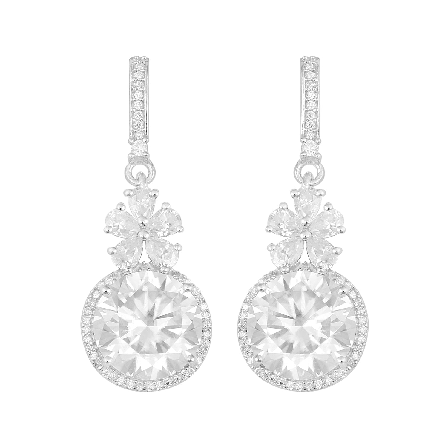

Moissanite Halo Dangle Drop Earrings - Sterling Silver білий