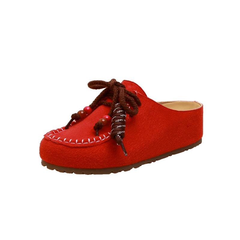 

Версия из коровьей кожи, модная кожаная обувь на шнуровке с большой головой, с высокой сумкой на голове и полушлепанцами для женских весенне-осенних новых моделей 40