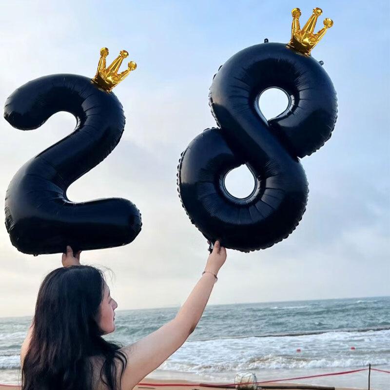 MODUO 40-inch Black Crown Number 3 Birthday Balloon Photo Prop Party Decoration