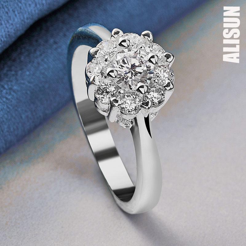 Bague en argent pur 925 avec fleur en zircon AAA, bijoux de mariage tendance