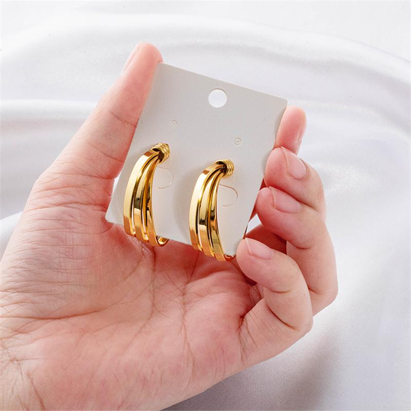 Three-layers Hollow C-shaped Women's Drop Earrings Gold Color Curved Metal Dangle Earrings Silver Color Geometry Ear Jewelry