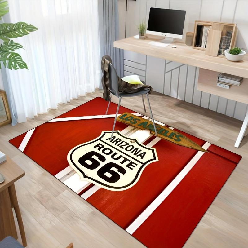 1pc Route 66 Road Sign Area Rug - Polyester Rectangular Mat for Bedroom, Living Room, Office, Corridor - Home Decor Carpet for