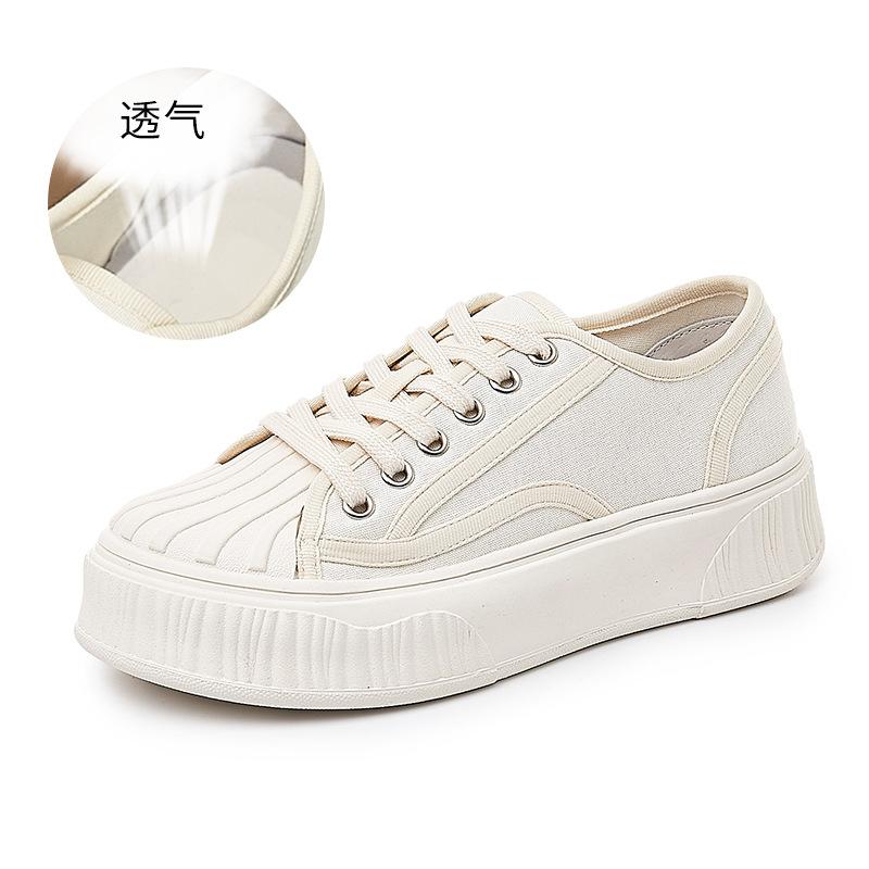 

Женские парусиновые туфли Shell head 2025 года, весна, новые женские повседневные туфли-бисквиты, модные туфли на плоской подошве, универсальная женская обувь, тренд 35 бежевый