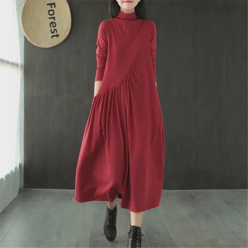 2021 Women's Retro Spring Dresses: Loose Mid-Length, Half-High Collar, Age-Reducing, Stylish & Slim Fit