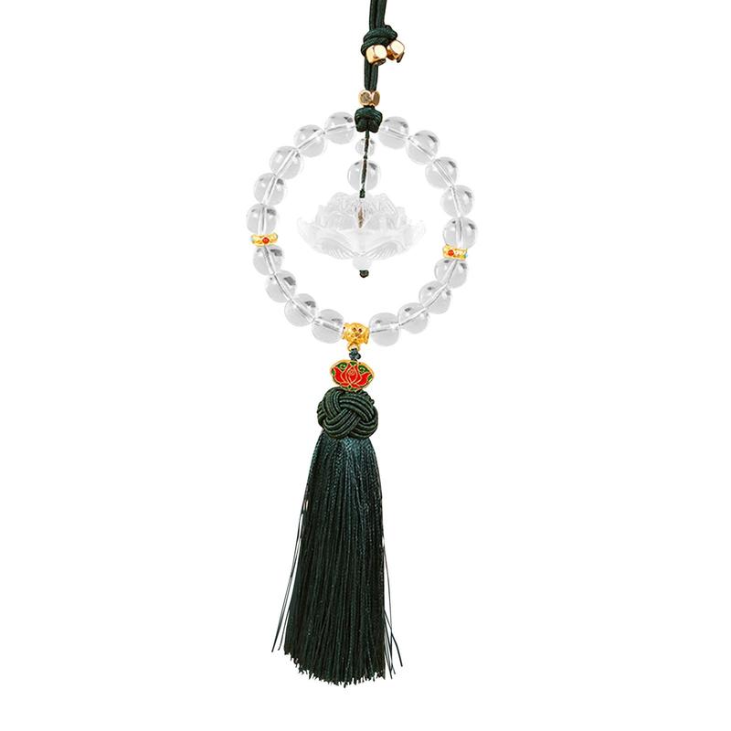 Rear View Mirror Hanging Lotus Glass Pendant Tassel Car Interior Accessories for Elegant Decor and Gift Ideas