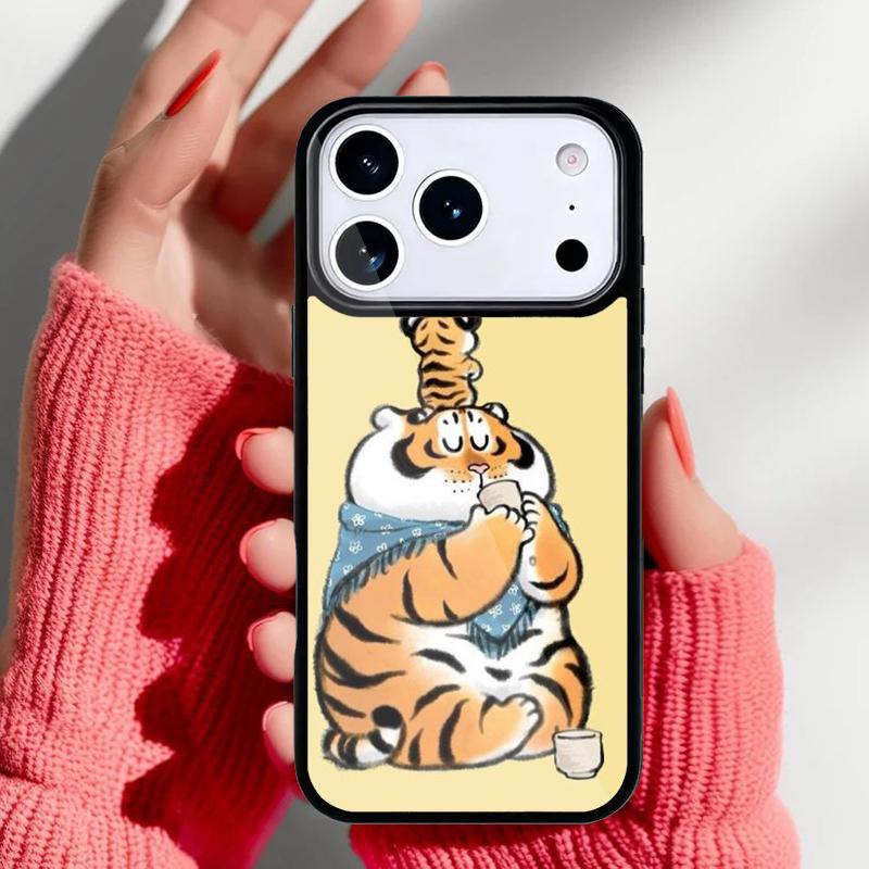 Cartoon Fat Tiger Phone Case for iPhone 17 16 15 14 13 Pro Max Back Cover for 12 11 Pro Coque