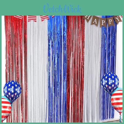 Vibrant Red White And Blue Independence Day Tinsel Curtain Party Decoration Supplies