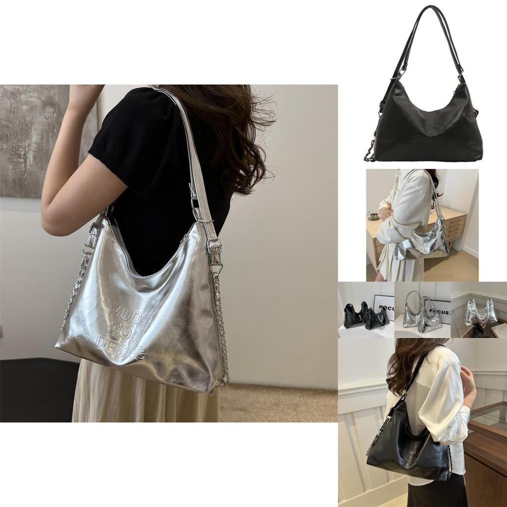 Trendy 2024 Women's Dual Shoulder Strap Tote Bag With Chain And Zipper Closure