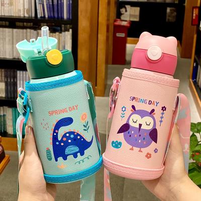 500ml Cute Kids Thermos Bottle Stainless Steel Water Bottle Dinosaur Children's Cup With Straw For School Thermos Mugs Tumbler
