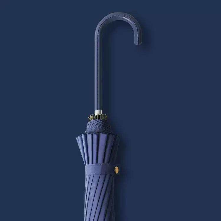 16-Rib Umbrella with Japanese-Style Fresh Design, Leather Handle, Curved Hook, Straight Pole, Large Double-Person Umbrella for Sun and Rain, Gift or